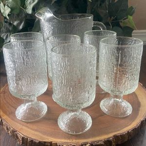 Vintage Crystal Ice Indiana Glass And Pitcher Set
